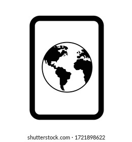 Globe on screen vector icon. Business travel symbol. Earth concept. Digital world exploring sign. Flat simple line illustration.