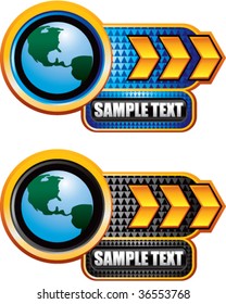 globe on shiny arrow banners
