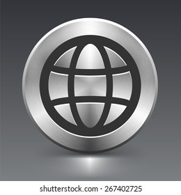 Globe  on Silver Round Button