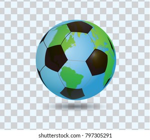 Globe on soccer ball on transparent background. High resolution 