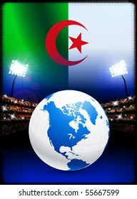 Globe on Stadium Background with Algeria Flag Original Illustration