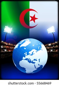 Globe on Stadium Background with Algeria Flag Original Illustration