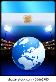 Globe on Stadium Background with Argentina Flag Original Illustration
