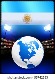 Globe auf Stadionhintergrund mit Argentinienflagge Original-Illustration