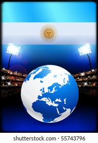 Globe on Stadium Background with Argentina Flag Original Illustration