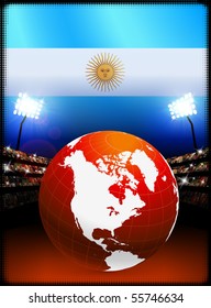 Globe on Stadium Background with Argentina Flag Original Illustration