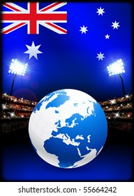 Globe on Stadium Background with Australia Flag Original Illustration