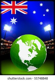 Globe on Stadium Background with Australia Flag Original Illustration