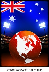 Globe on Stadium Background with Australia Flag Original Illustration