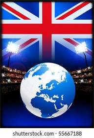 Globe on Stadium Background with British Flag Original Illustration