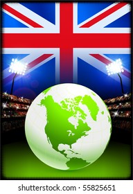 Globe on Stadium Background with British Flag Original Illustration