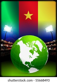 Globo de fondo estadio con bandera de Camerún Ilustración original