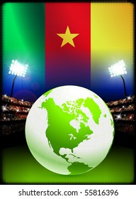 Globe on Stadium Background with Cameroon Flag Original Illustration