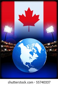 Globe on Stadium Background with Canada Flag Original Illustration