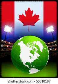 Globe on Stadium Background with Canada Flag Original Illustration