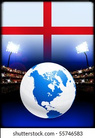 Globe on Stadium Background with England Flag Original Illustration