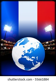 Globe on Stadium Background with France Flag Original Illustration