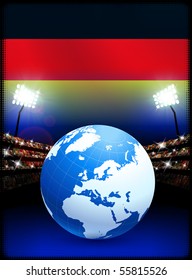 Globe on Stadium Background with Germany Flag Original Illustration