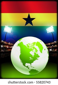 Globe on Stadium Background with Ghana Flag Original Illustration