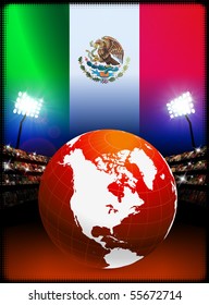 Globe on Stadium Background with Mexico Flag Original Illustration