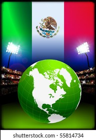 Globe on Stadium Background with Mexico Flag Original Illustration