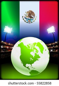 Globe on Stadium Background con Bandera de México Ilustración Original