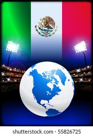 Globe on Stadium Background with Mexico Flag Original Illustration