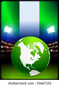 Globe on Stadium Background with Nigeria Flag Original Illustration