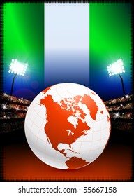 Globe on Stadium Background with Nigeria Flag Original Illustration