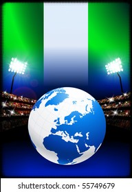 Globe on Stadium Background with Nigeria Flag Original Illustration