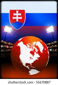 Globe on Stadium Background with Slovakia Flag Original Illustration