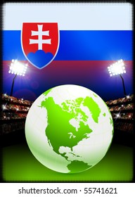Globe on Stadium Background with Slovakia Flag Original Illustration