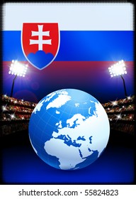 Globe on Stadium Background con la bandera de Eslovaquia Ilustración original