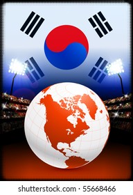 Globe on Stadium Background with South Korea Flag Original Illustration