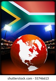Globe on Stadium Background with South Africa Flag Original Illustration