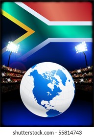 Globe on Stadium Background with South Africa Flag Original Illustration