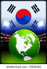 Globo de fondo estadio con bandera de Corea del Sur Ilustración original