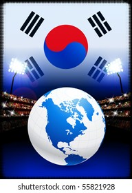 Globo de fondo estadio con bandera de Corea del Sur Ilustración original