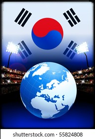 Globo de fondo estadio con bandera de Corea del Sur Ilustración original