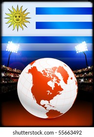 Globe on Stadium Background with Uruguay Flag Original Illustration