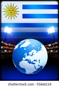 Globe on Stadium Background with Uruguay Flag Original Illustration