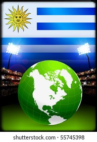 Globe on Stadium Background with Uruguay Flag Original Illustration