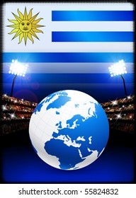 Globe on Stadium Background with Uruguay Flag Original Illustration