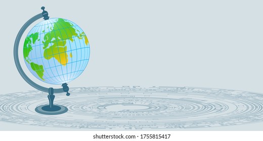 Globo sobre una base - fondo abstracto con elementos gráficos - vector. Cartel. De vuelta a la escuela.