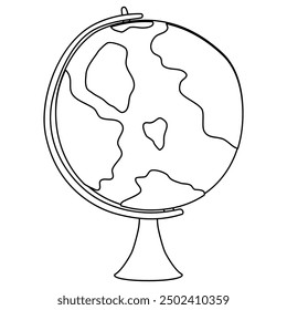 Globe on stand, doodle style flat vector outline for coloring book