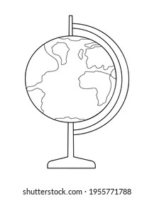 Globe en un estrado. Mapa de la Tierra en una bola. Contemplar objetos de doodle aislados sobre un blanco.