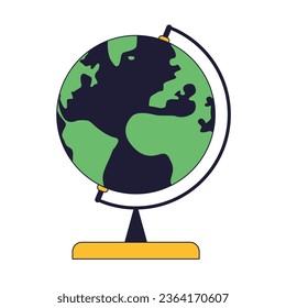 Globe on stand flat line color isolated vector object. Learning geography. Rotating globe. Editable clip art image on white background. Simple outline cartoon spot illustration for web design