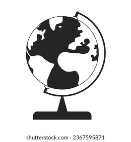 Globo en el objeto vectorial aislado monocromo de base. Aprendiendo geografía. Globo giratorio. Dibujo de arte en blanco y negro editable. Ilustración simple de la mancha para el diseño de gráficos web