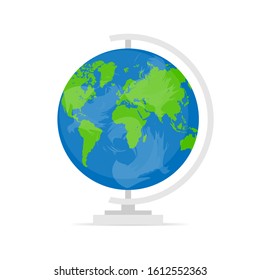 Globe on a stand in a flat style on a white background. Vector illustration.