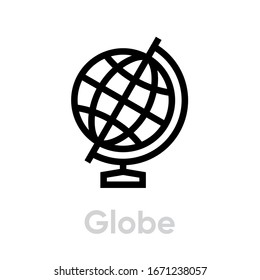 Globe auf einem Standsymbol. Parallels und Meridiane editierbare Vektorillustration der Linie. Einfaches Einzelzeichen. Piktogramm für die Website, mobile Anwendung.